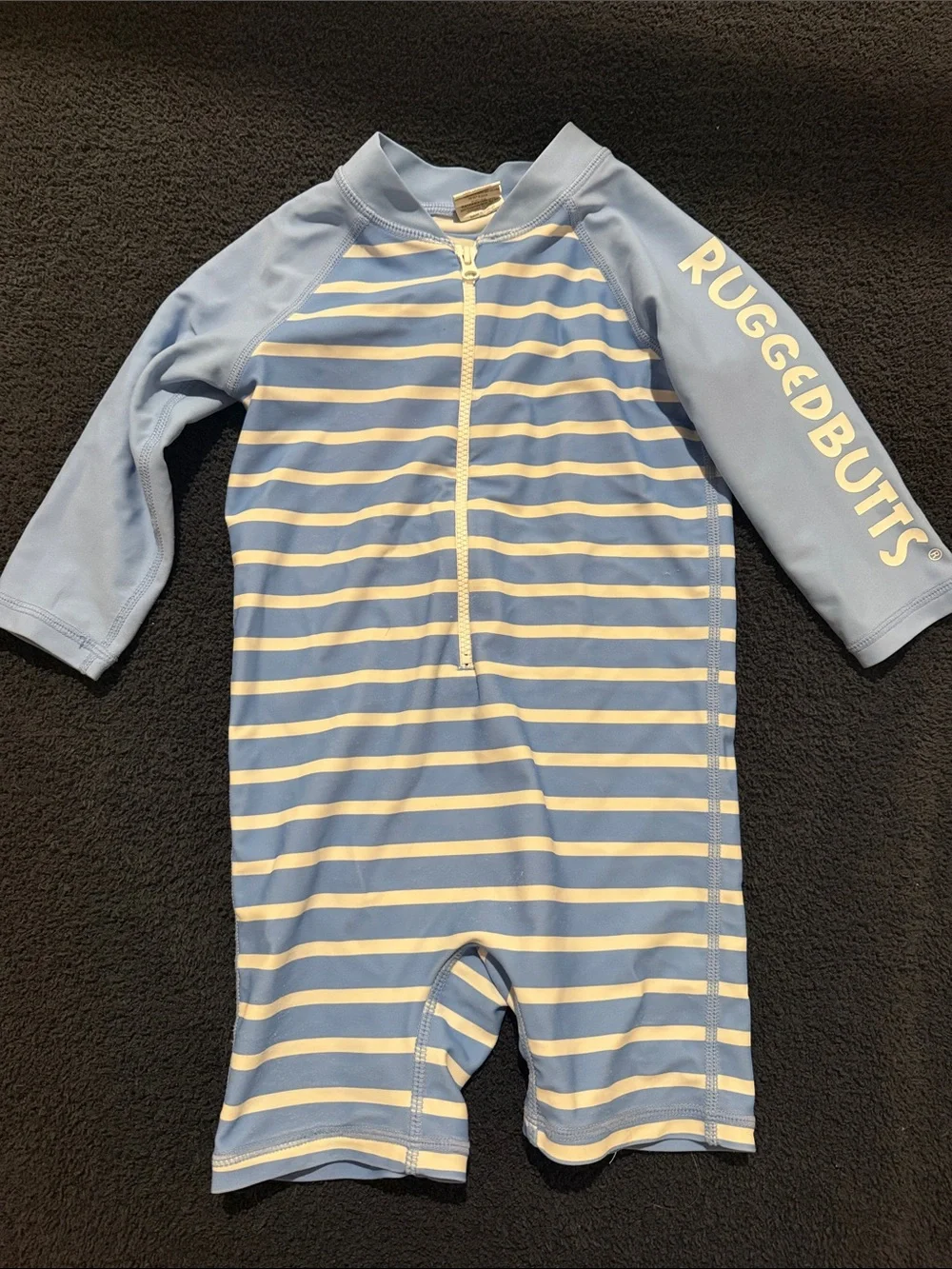 RUGGEDBUTTS Blue & White Stripe Kids One-Piece Rashguard
